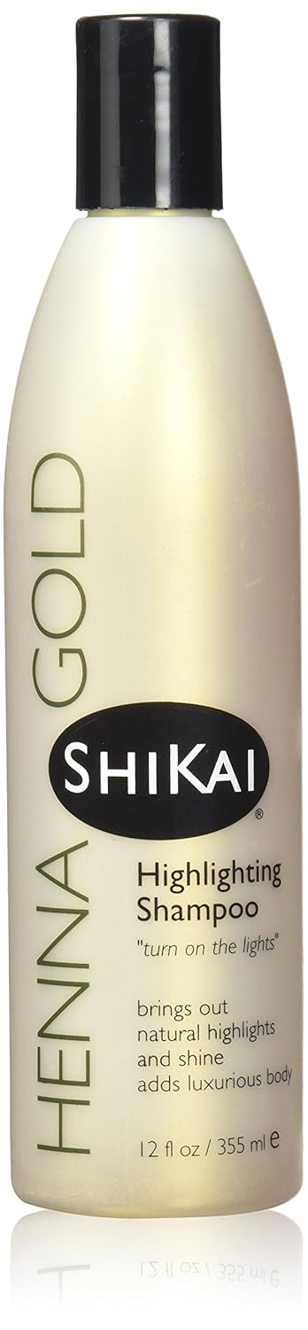 ShiKai Henna Gold Highlighting Shampoo (12 oz) | Hydrating Hair Brightener Enhances Natural Highlights | Add Shine & Volume to Dull Hair