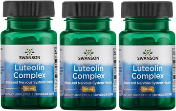 Swanson Luteolin Complex W/Rutin - Brain Support Supplement Promoting Memory, Mood & Cognitive Health - Natural Formula To Help Maintain Nervous System - (30 Veggie Capsules) 3 Pack