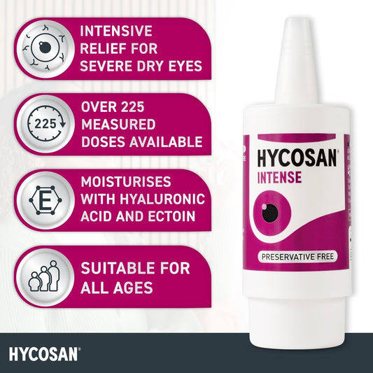 Hycosan Intense Triple Pack - Eye Drops For Long-Lasting Intensive Lubrication & Instant Relief For Itchy, Burning Sensations And Severe Dry Eyes - Preservative Free - 3X225 Measured Doses