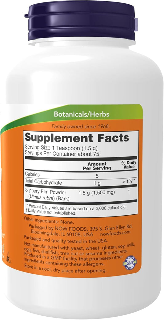 Now Supplements, Slippery Elm Powder (Ulmus Rubra), Non-Gmo Project Verified, Herbal Supplement, 4-Ounce (Pack Of 2)