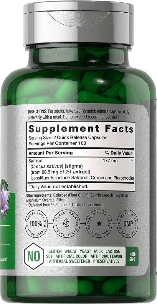 Horbach Saffron Extract Capsules 177 mg 200 Count | Non-GMO, Gluten Free Supplement