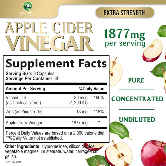 Apple Cider Vinegar Capsules - Extra Strength Acv Supplement With Vitamin D3 & Zinc For Energy, Digestion & Immune Support Balance - Non-Gmo, Gluten-Free Acv Pills For Detox & Cleanse - 120 Capsules