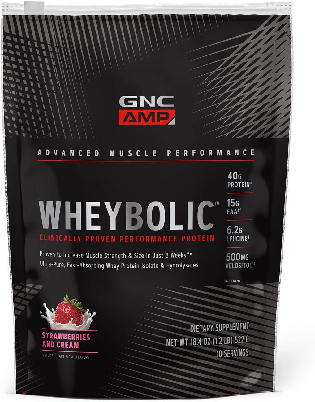 Gnc Amp Wheybolic Protein Powder | Targeted Muscle Building And Workout Support Formula | Pure Whey Protein Powder Isolate With Bcaa | Gluten Free | Strawberries And Cream | 10 Servings