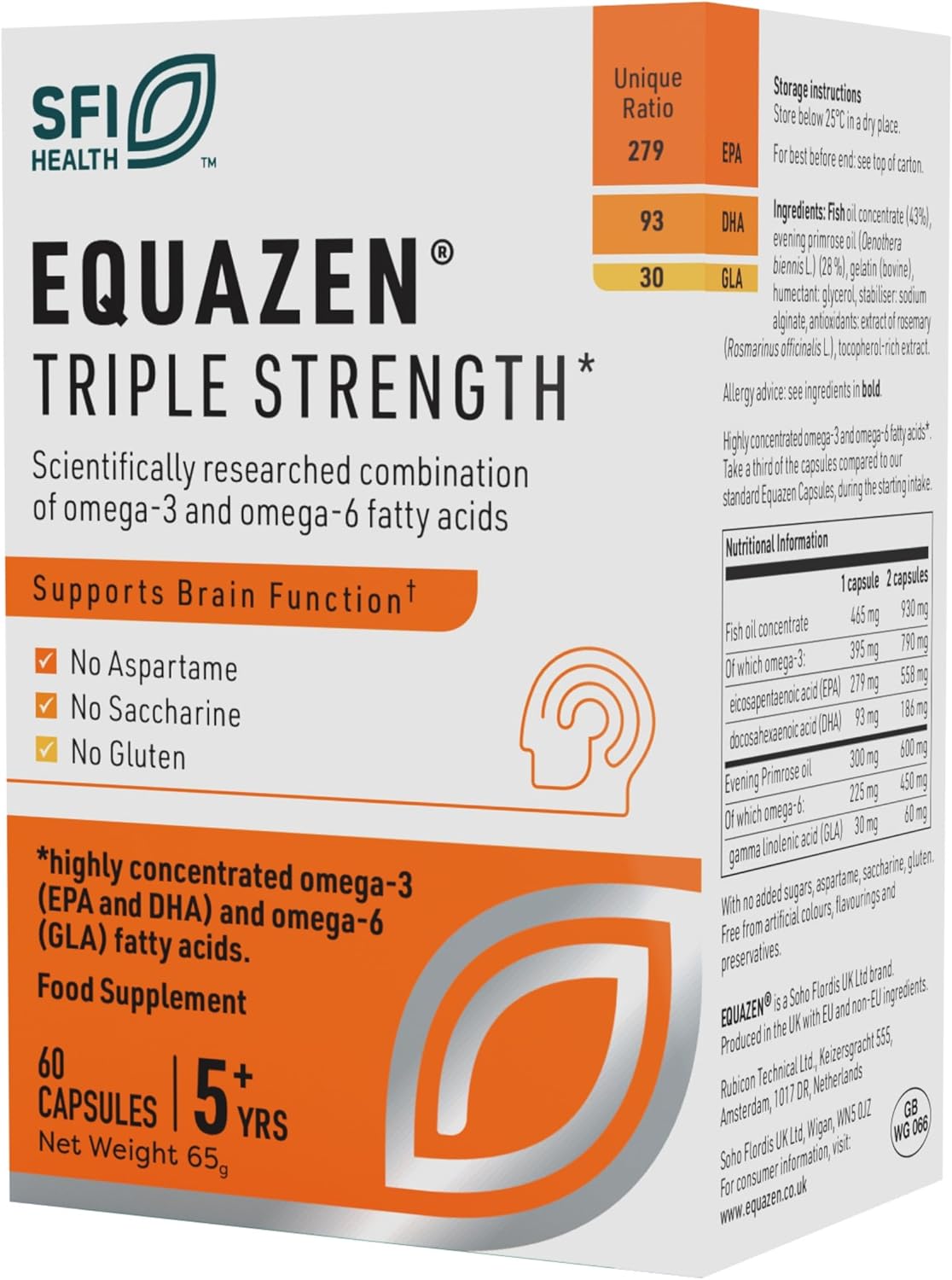 Equazen Triple Strength Blister| Omega 3 & 6 Supplement | Blend Of Dha, Epa & Gla | Supports Brain Function | Suitable From 5 Years Old To Adults | 60 One-A-Day Capsules