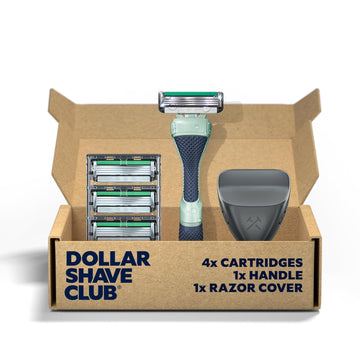 Dollar Shave Club | Acne Friendly Shaving Kit | 4 Blade Razor Cartridges With Sliptech(Tm) Guardbar, Handle & Razor Cover | Razors For Acne-Prone Skin With Hyaluronic Acid-Infused Lubricated Strip