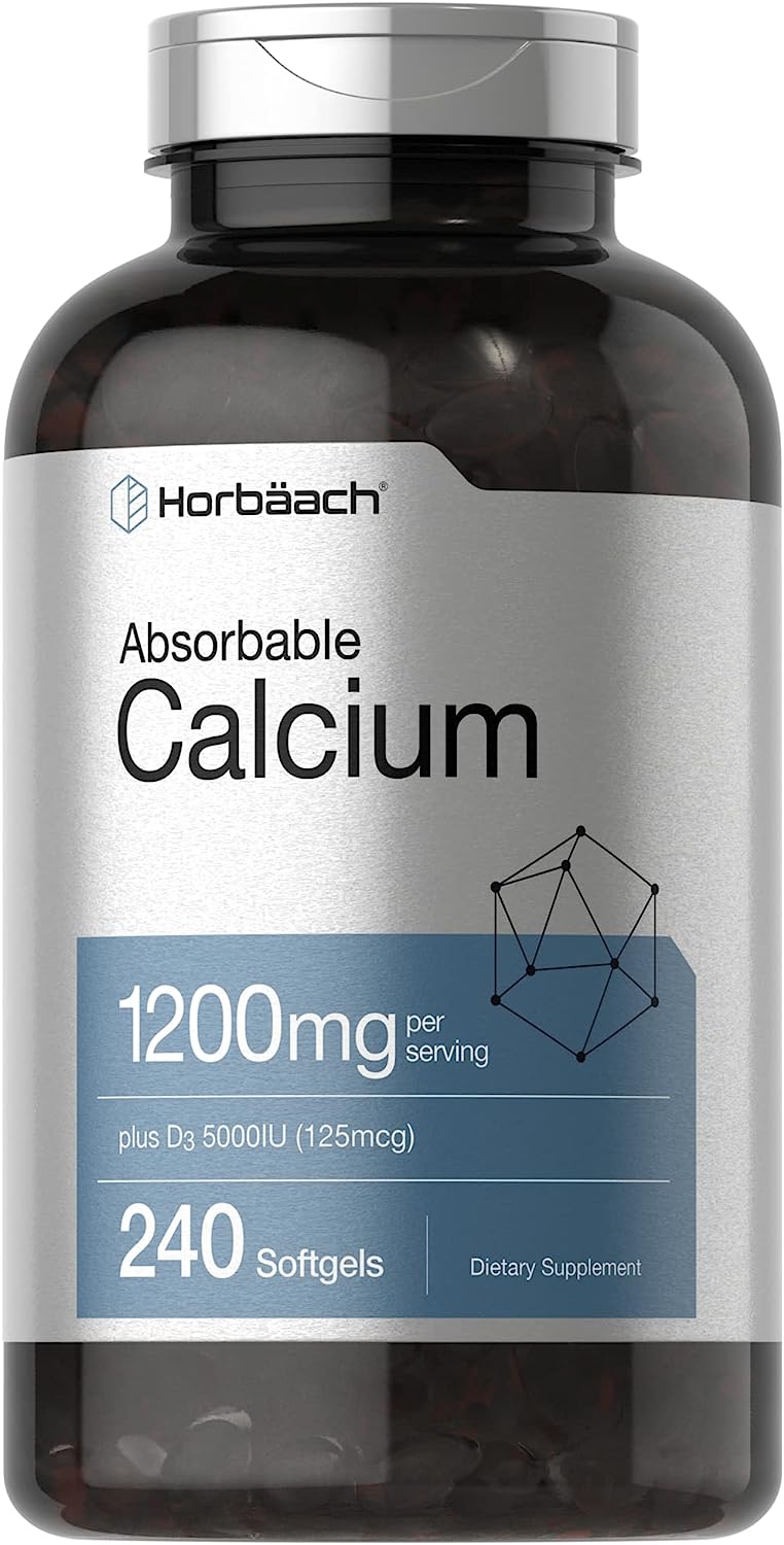 Horbäach Calcium 1200 mg with Vitamin D3 | 240 Softgels | 5000 IU Vitamin D3 | Absorbable Calcium Supplement | Non-GMO, Gluten Free Calcium Supplement