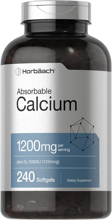 Horbäach Calcium 1200 Mg With Vitamin D3 | 240 Softgels | 5000 Iu Vitamin D3 | Absorbable Calcium Supplement | Non-Gmo, Gluten Free Calcium Supplement