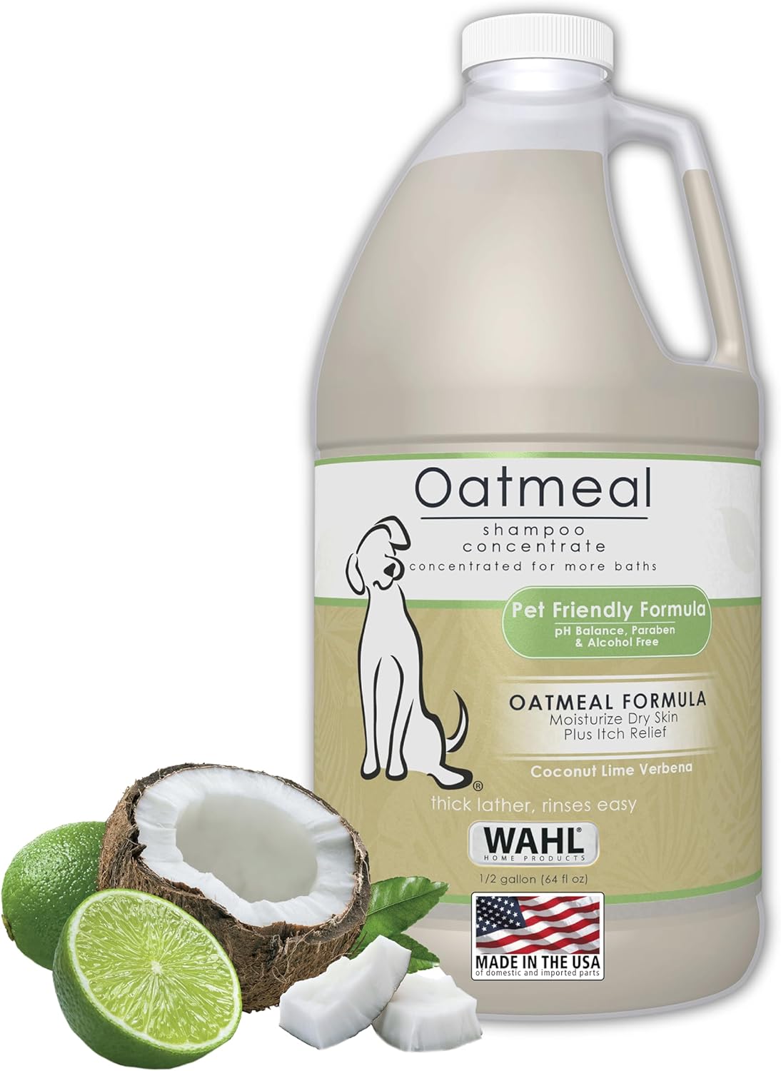 Wahl Usa Dry Skin & Itch Relief Pet Shampoo For Dogs – Oatmeal Formula With Coconut Lime Verbena - 64 Oz - Model 821004-050