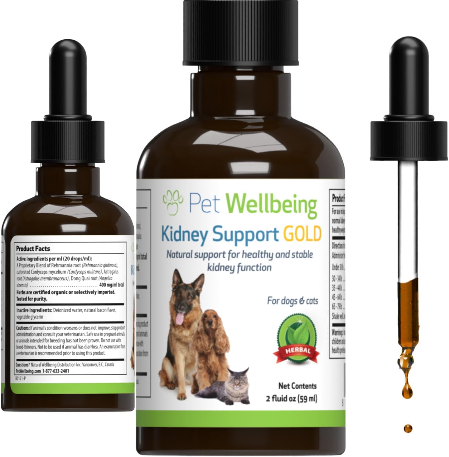 Pet Wellbeing Kidney Support Gold for Dogs - Vet-Formulated - Supports Healthy Kidney Function in Dogs - Natural Herbal Supplement 2 oz (59 ml)