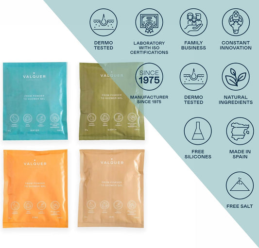 Valquer Shake - Pack Of 4 Long-Lasting Shower Gel Refill Body Gel One Bottle = Infinite Gel No Loss 25 G = 400 Ml Gel - 4 Fire Extinguishing Bags Of 25 G
