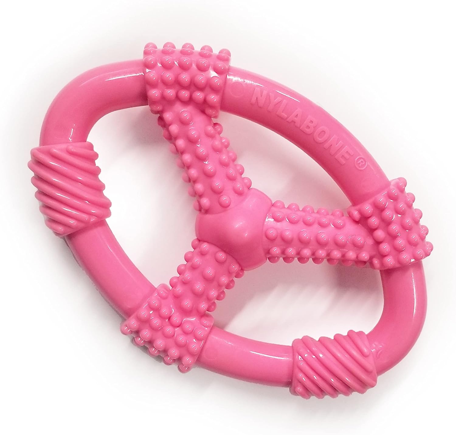 Nylabone Spin Tug & Play Pink Puppy Chew Toy For Teething - Puppy Supplies - Peanut Butter Flavor, Medium/Wolf (1 Count)