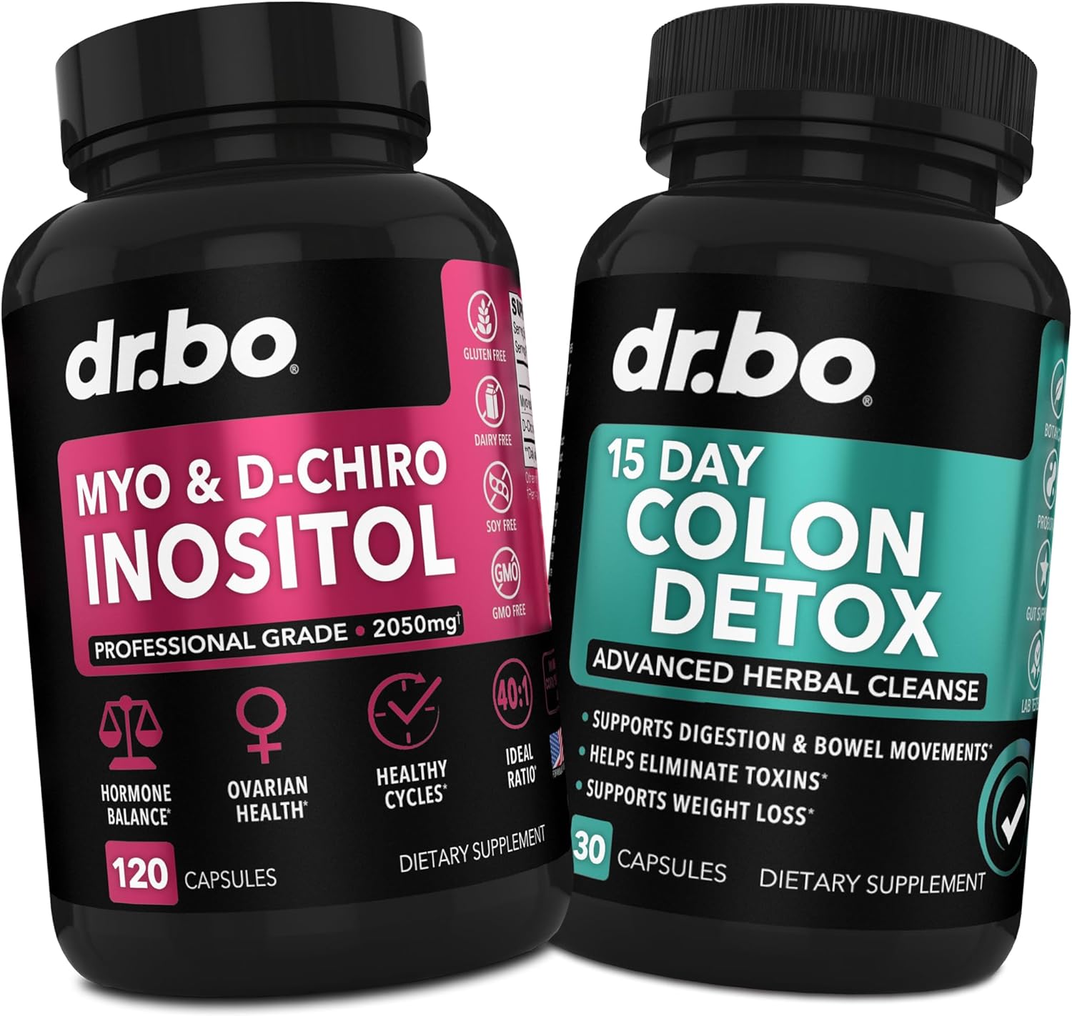 Myo-Inositol & D-Chiro Inositol & Colon Cleanser Detox - 15 Day Colon Cleanse Detox for Digestion Gut Health - Fertility Supplements for Women to Regulate Menstrual Cycle, Support Ovarian Health PCOS