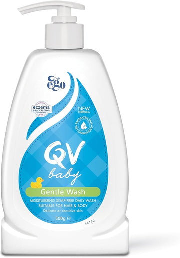 Qv Baby Gentle Wash 500Ml - With Vitamin B3 & Glycerin, Delicate Soap-Free, Ph-Balanced For Everyday Use Suitable For Face, Body & Hair, Body Wash For Sensitive Skin, Eczema, Psoriasis, Bath