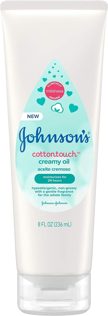 Johnson's CottonTouch Moisturizing Creamy Oil for Baby, Body Lotion with Real Cotton and Gentle Fragrance, Hypoallergenic, Non-Greasy, Paraben-Free, Phthalate-Free and Dye-Free, 8 fl. oz