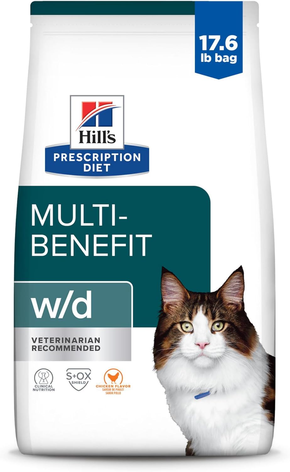 Hill'S Prescription Diet W/D Multi-Benefit Digestive/Weight/Glucose/Urinary Management Chicken Flavor Dry Cat Food, Veterinary Diet, 17.6 Lb. Bag