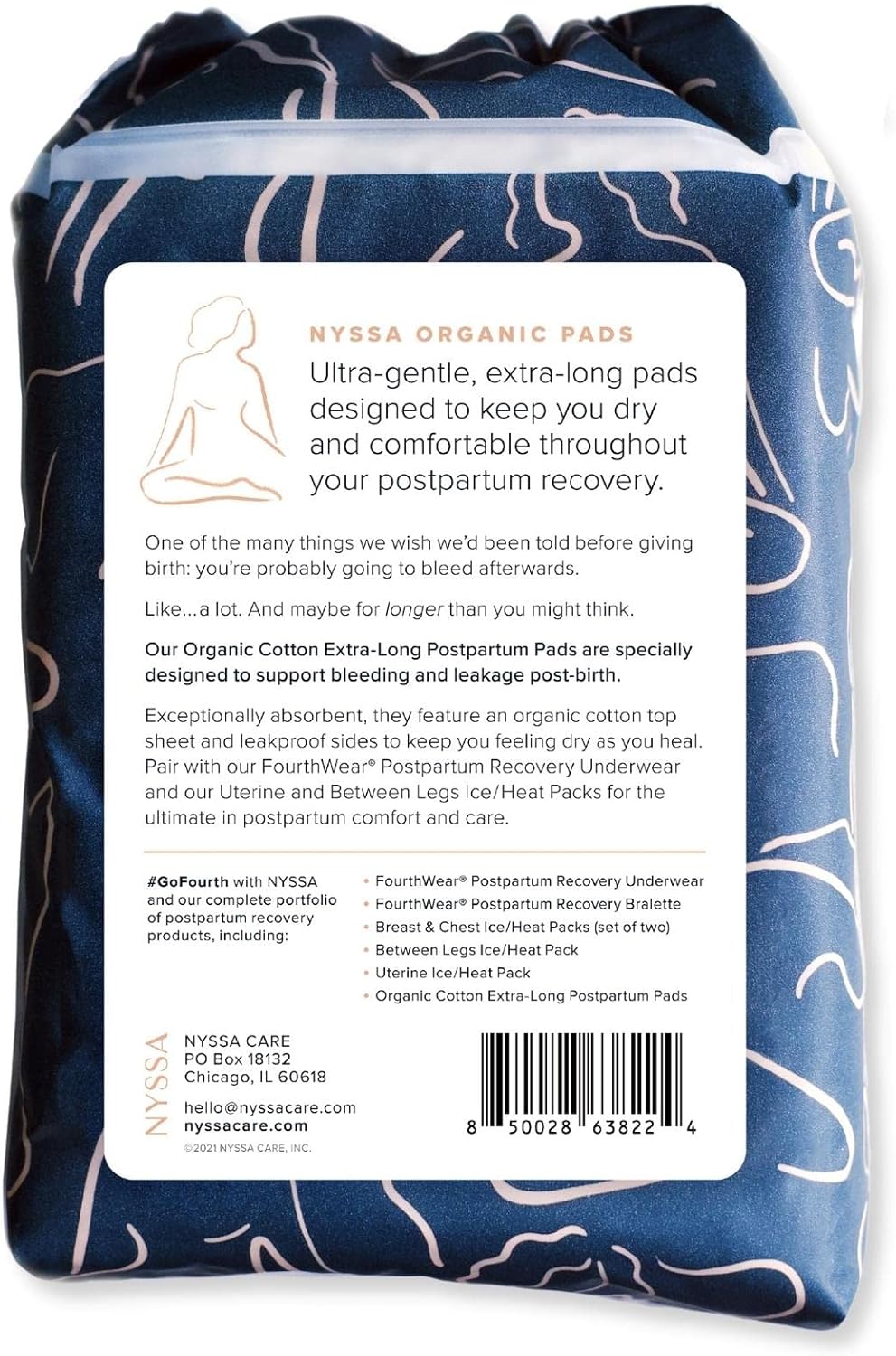 Nyssa Organic Cotton Cover Extra-Long Postpartum Pads - Menstrual Hygiene Sanitary Napkins for Teens & Adults - Eco-Friendly & Chemical-Free Feminine Pads, 3x8-Pack (24 Pads), FSA/HSA Eligible : Health & Household