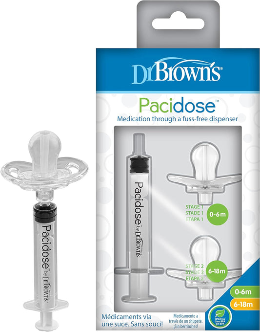 Dr. Brown'S Pacidose Pacifier And Liquid Baby Medicine Dispenser With Oral Syringe And Two Sizes Of Pacifier Bulbs - 0-6M And 6-18M