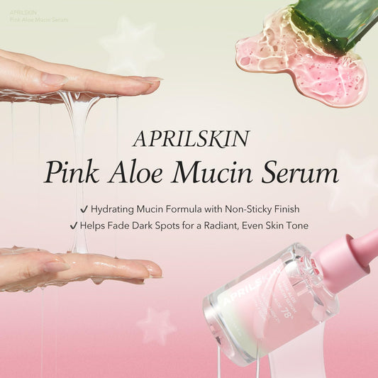 APRILSKIN Pink Aloe Mucin Serum 1.01 fl.oz (30ml) Hydrating 78% Jeju Aloe Mucin Formula with Non-Sticky Finish for a Glass Glow Look