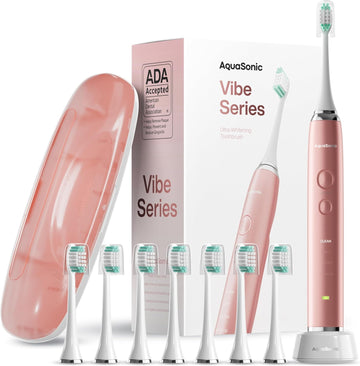 Aquasonic Vibe Series Ultra-Whitening Toothbrush – Ada Accepted Electric Toothbrush - 8 Brush Heads & Travel Case – 40,000 Vpm Motor & Wireless Charging - 4 Modes W Smart Timer – Sapphire Blue