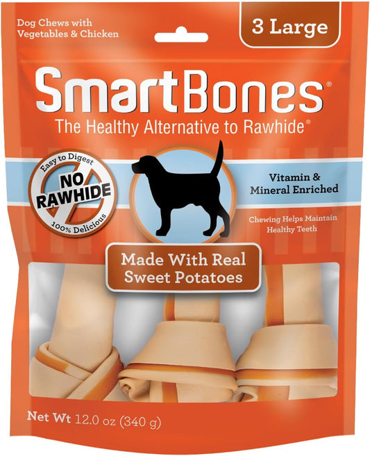 Smartbones Large Chews, Treat Your Dog To A Rawhide-Free Chew Made With Real Meat And Vegetables 3 Count (Pack Of 24)