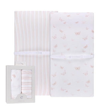 Ely'S & Co. Changing Pad Cover - Cradle Sheet Set 2 Pack 100% Jersey Cotton For Baby Girl Pink Butterflies + Stripes