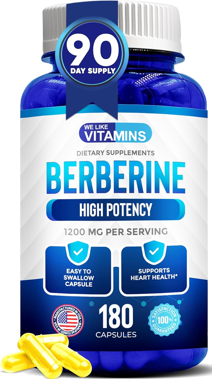 We Like Vitamins Berberine 1200Mg Pure Max Strength - 180 Berberina Gluten-Free Vegetarian Capsules - 1200Mg Per Serving Berberine Supplement, 90 Servings Of Berberine Hcl1200Mg