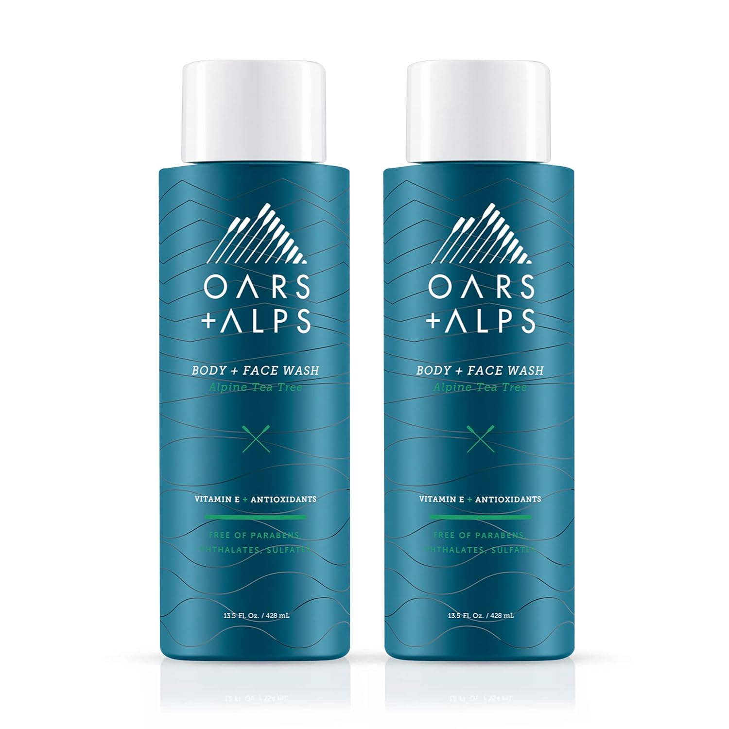 Oars + Alps Men's Moisturizing Body and Face Wash, Skin Care Infused with Vitamin E and Antioxidants, Sulfate Free, Alpine Tea Tree, 2 Pack