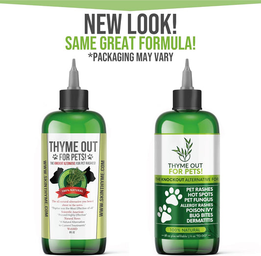 Thyme Out for Pets (8oz) - Natural Dog and Cat Itch Relief & Skin Treatment for Itchy Paws and Ringworm - Yeast Infection, Dandruff and Hot Spot Spray for Dogs - All Natural, Organic Blend