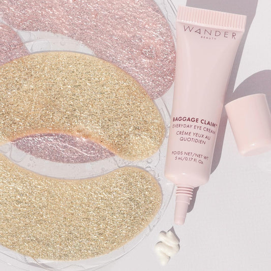 Wander Beauty Bright Eyes Baggage Claim Set - Skin Care Gift Set Includes Award-Winning Under Eye Masks & Eye Cream - The Perfect Gift For Brighter Under Eyes - Clean Beauty Gifts For Women - 0.33 Oz