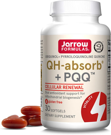 Jarrow Formulas Qh-Absorb + Pqq, Dietary Supplement, Antioxidant Support For Mitochondrial Biogenesis, Cellular Energy Production And Cardiovascular Health, 30 Softgels, 30 Day Supply