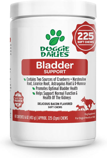 Doggie Dailies Cranberry Supplement For Dogs, 225 Soft Chews, Urinary Tract, Bladder & Kidney Support For Dogs, Cranberry For Dogs With Marshmallow Root, Licorice Root & Apple Cider Vinegar (Bacon)