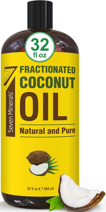 Seven Minerals, Pure Fractionated Coconut Oil - Big 32 Fl Oz Bottle - Non-Gmo, 100% Natural, Lightweight Massage Oil For Massage Therapy On Skin, Hair, More - Perfect Carrier Oil For Essential Oils