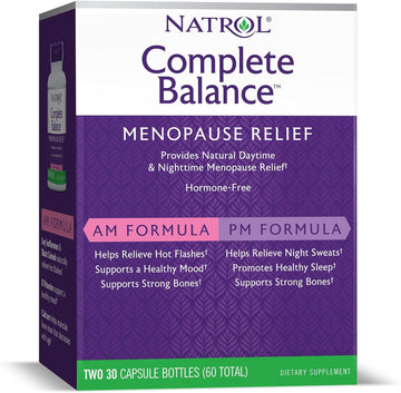 Natrol Complete Balance A.M./P.M. Capsules for Menopause Relief, Helps Relieve Hot ashes and Night Sweats, Provides Mood Support, Purple, 30 Count, Pack of 2