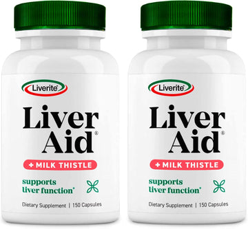 Liverite Liver Aid With Milk Thistle 2-Pack 150 Capsules (Total 300), Liver Support, Liver Cleanse, Liver Care, Improves Energy