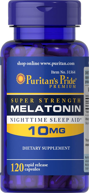 Puritan'S Pride Rapid Release Melatonin 10Mg Capsule, Supports Sound Sleep, 120 Count, (Package May Vary)