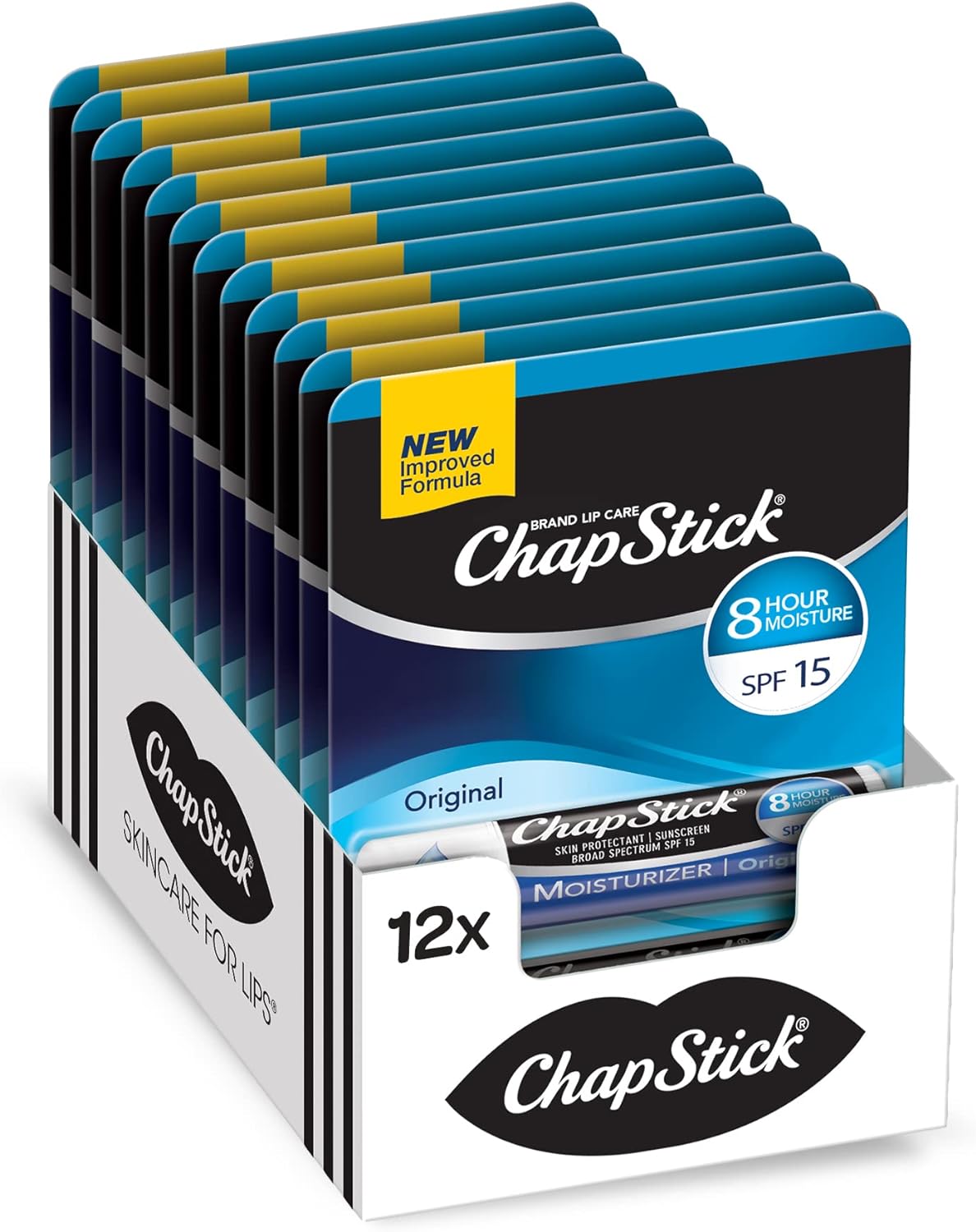 ChapStick Moisturizer Original Lip Balm Tubes, SPF 15 and Skin Protectant - 0.15 Oz (Pack of 12)