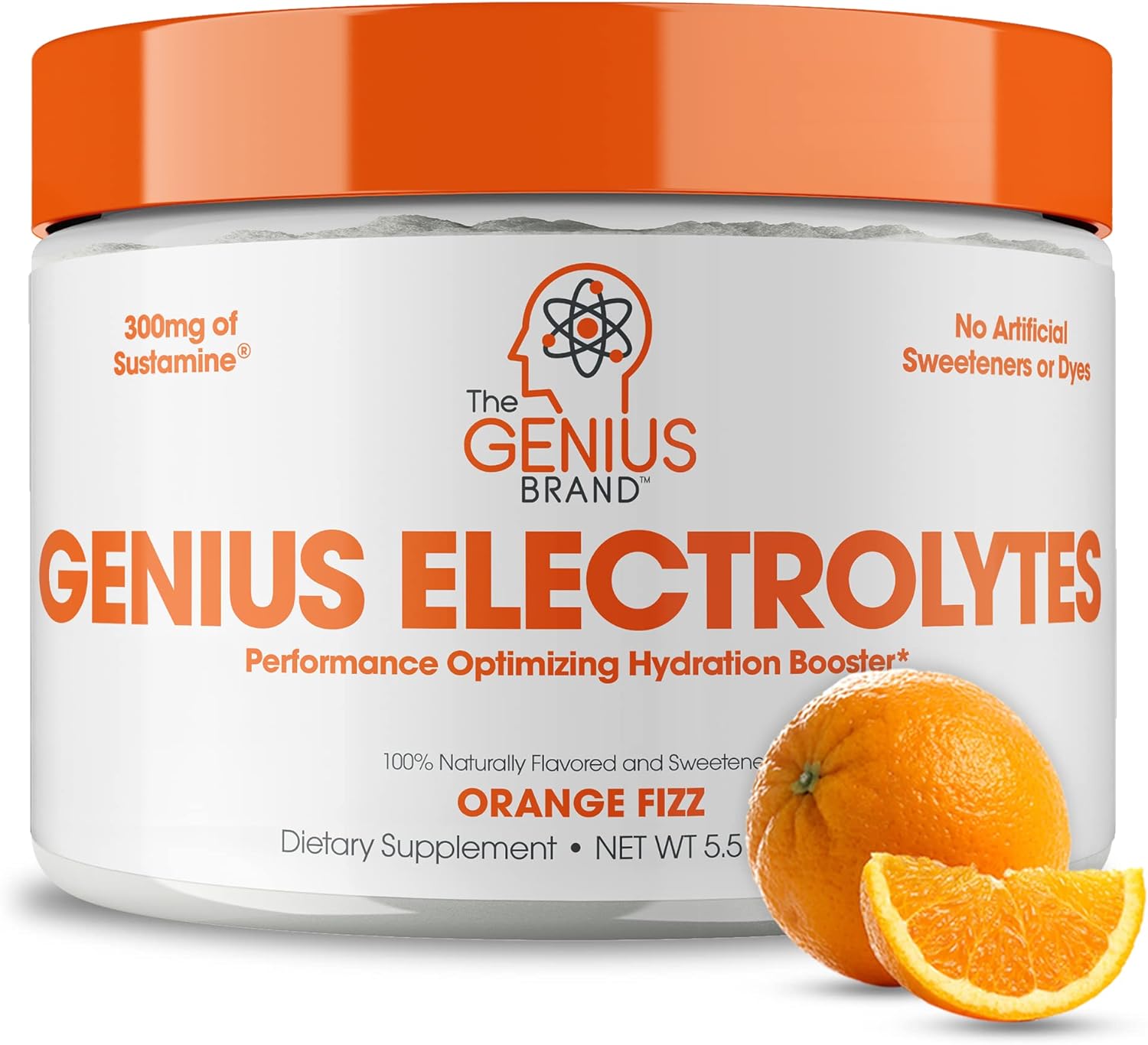 Genius Electrolytes Powder Drink Mix, Orange Fizz, 30 Servings - Natural Hydration Booster & Endurance Supplement With Potassium, Magnesium & Zinc - Sugar Free & No Artificial Sweeteners Or Dyes