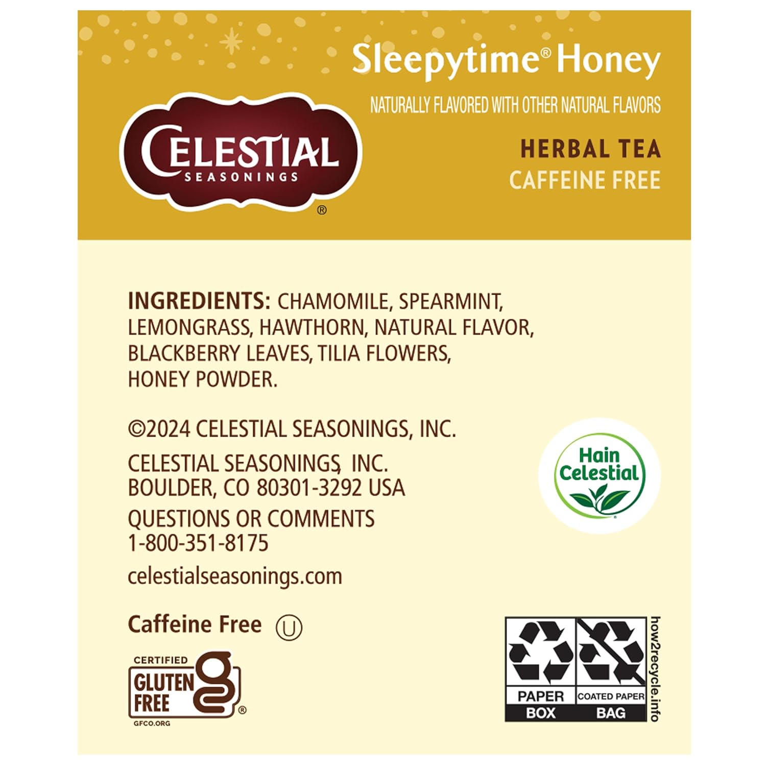 Celestial Seasonings Herbal Tea, Sleepytime Honey, Caffeine Free Sleep Tea, 20 Tea Bags (Pack Of 6)