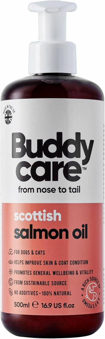 Buddycare Salmon Oil - 500ml - Natural Supplement for Dogs & Cats - Rich in Omega-3 Fatty Acids for a Healthy Coat and Skin?B33