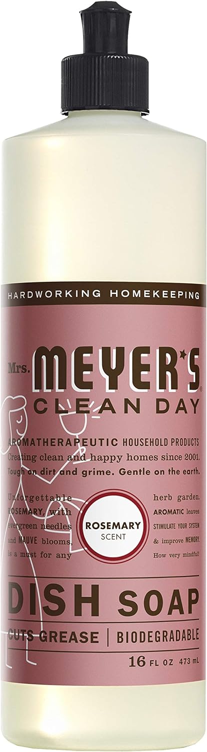 MRS. MEYER'S CLEAN DAY Liquid Dish Soap, Biodegradable Formula, Rosemary, 16 fl. oz