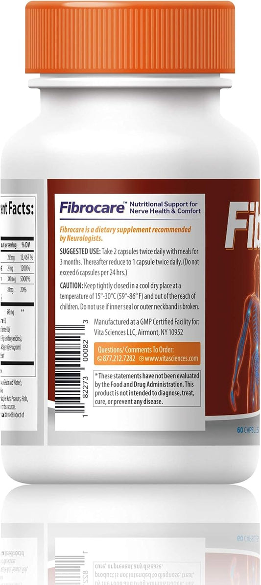 Vita Sciences Fibrocare Fibromyalgia Supplement For Fast Repair Nerve Health. Natural R-Ala Form 40X Strength With Vitamins And Antioxidants To Renew And Revitalize Feet, Hands, Legs, And Toes. 60 Ct