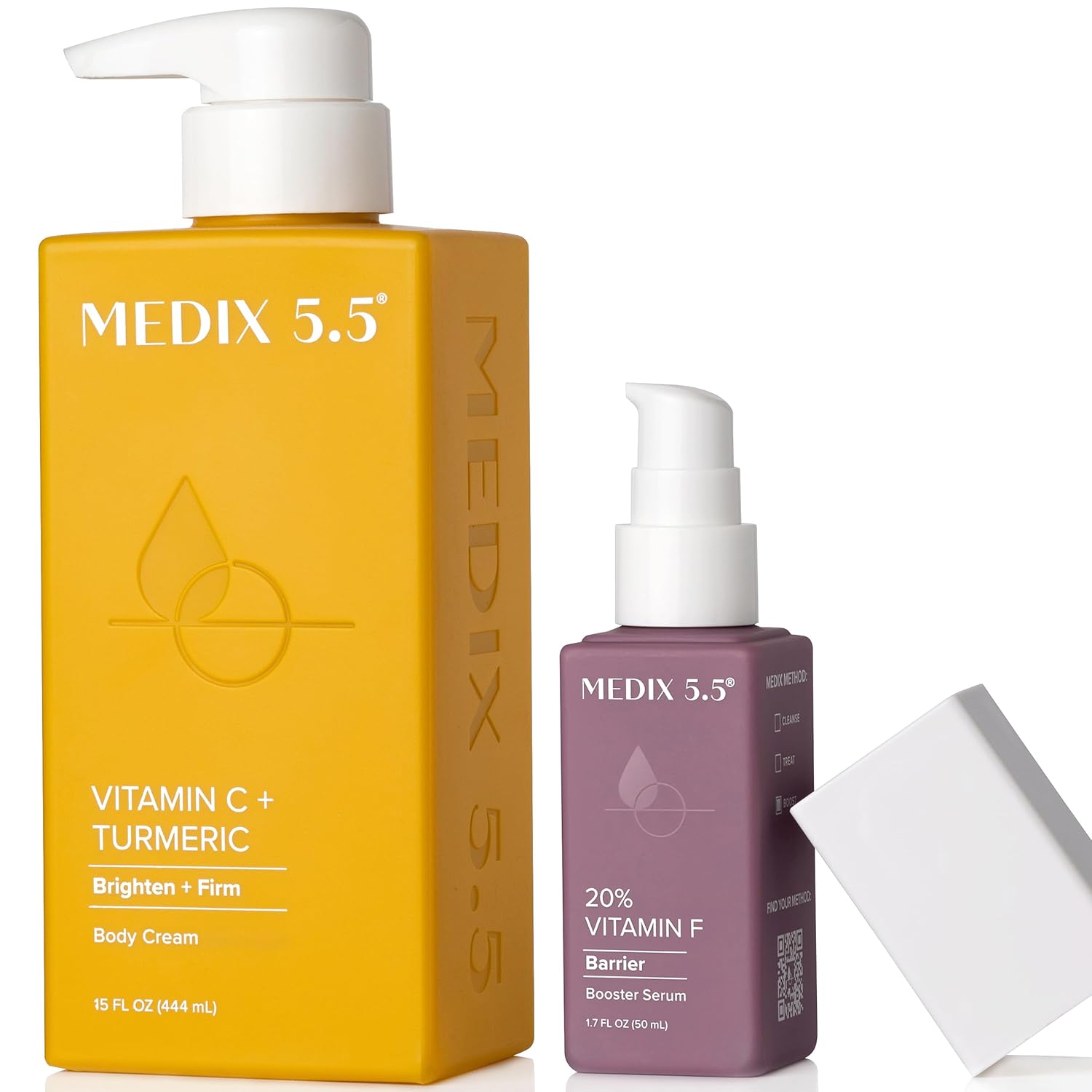 Medix Vitamin C Cream + Vitamin F Booster Serum Body Lotion Moisturizer 2Pc Skin Care Set | Firming & Brightening Cream Diminishes Uneven Skin Tone, Age Spots, Dry Skin, & Sun Damage, 2Pc Bundle