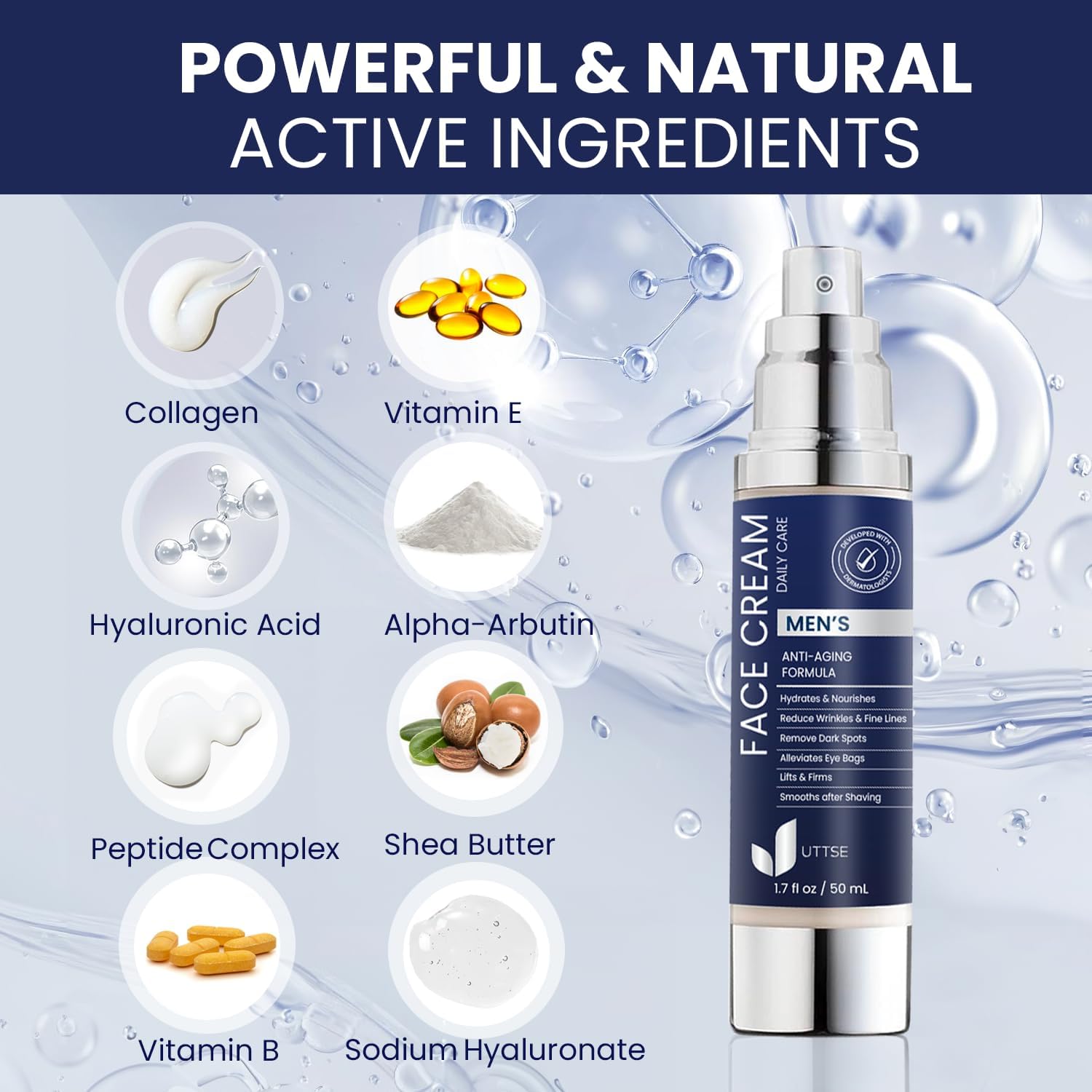 Uttse 6-In-1 Mens Face Moisturizer: Face Cream For Men - Reduce The Look Of Eye Bags, Dark Circles, And Puffiness - Skin Care For Men - 1.7 Fl Oz : Beauty & Personal Care