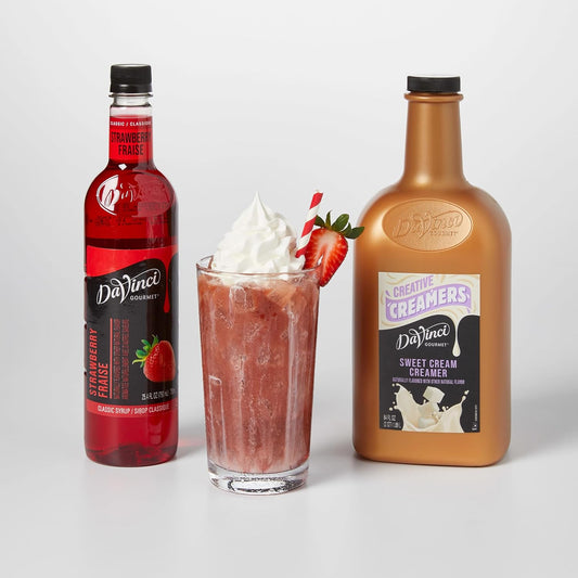 Bundle of DaVinci Gourmet Sweet Cream Creamer, 64 Fluid Ounce (Pack of 1) + DaVinci Gourmet Classic Strawberry Syrup, 25.4 Fluid Ounce (Pack of 1) : Grocery & Gourmet Food