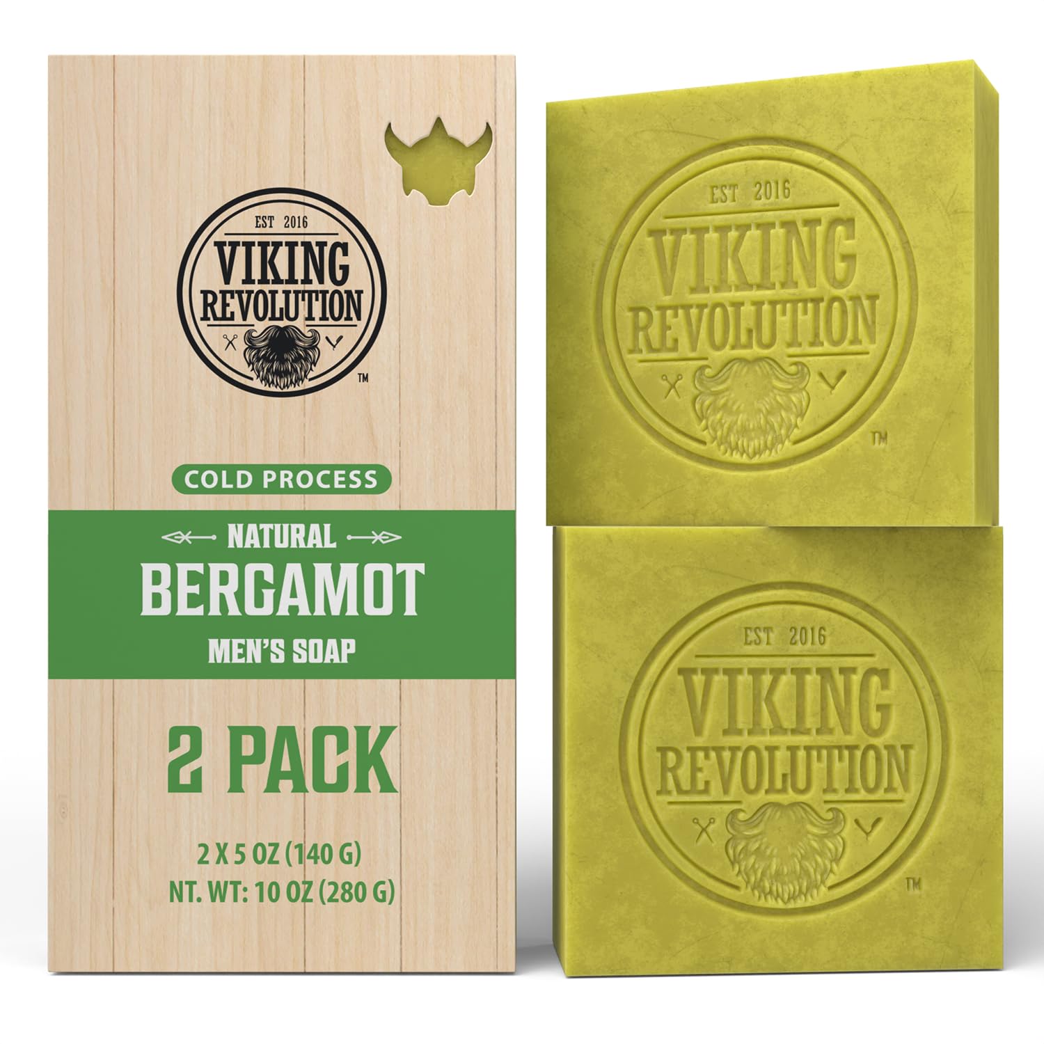 Viking Revolution Bergamot Natural Soap For Men - Mens Soap Bar With Essential Oils Cold Pressed Bar Soap For Men - Nourishing Mens Bar Soap With Coconut Oil, Shea Oil, Almond Oil (2 Pack)