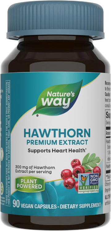 Nature's Way Hawthorn, Premium Extract, Support Heart Health*, Standardized to 1.8% Flavonoids, Non-GMO Project Verified, Vegan, 90 Capsules (Packaging May Vary)