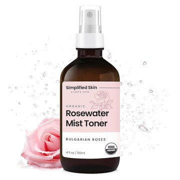 Rose Water Spray For Face & Hair - Organic Usda Certified Rosewater Facial Toner - Alcohol-Free Makeup Setting Hydrating Face Mist - Anti-Aging Toner Spray - 4 Oz