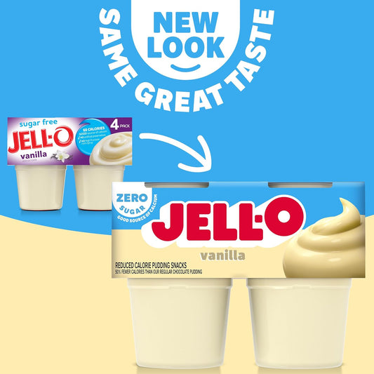 Jell-O Vanilla Sugar Free Refrigerated Pudding Cups Snack (4 Ct Cups)