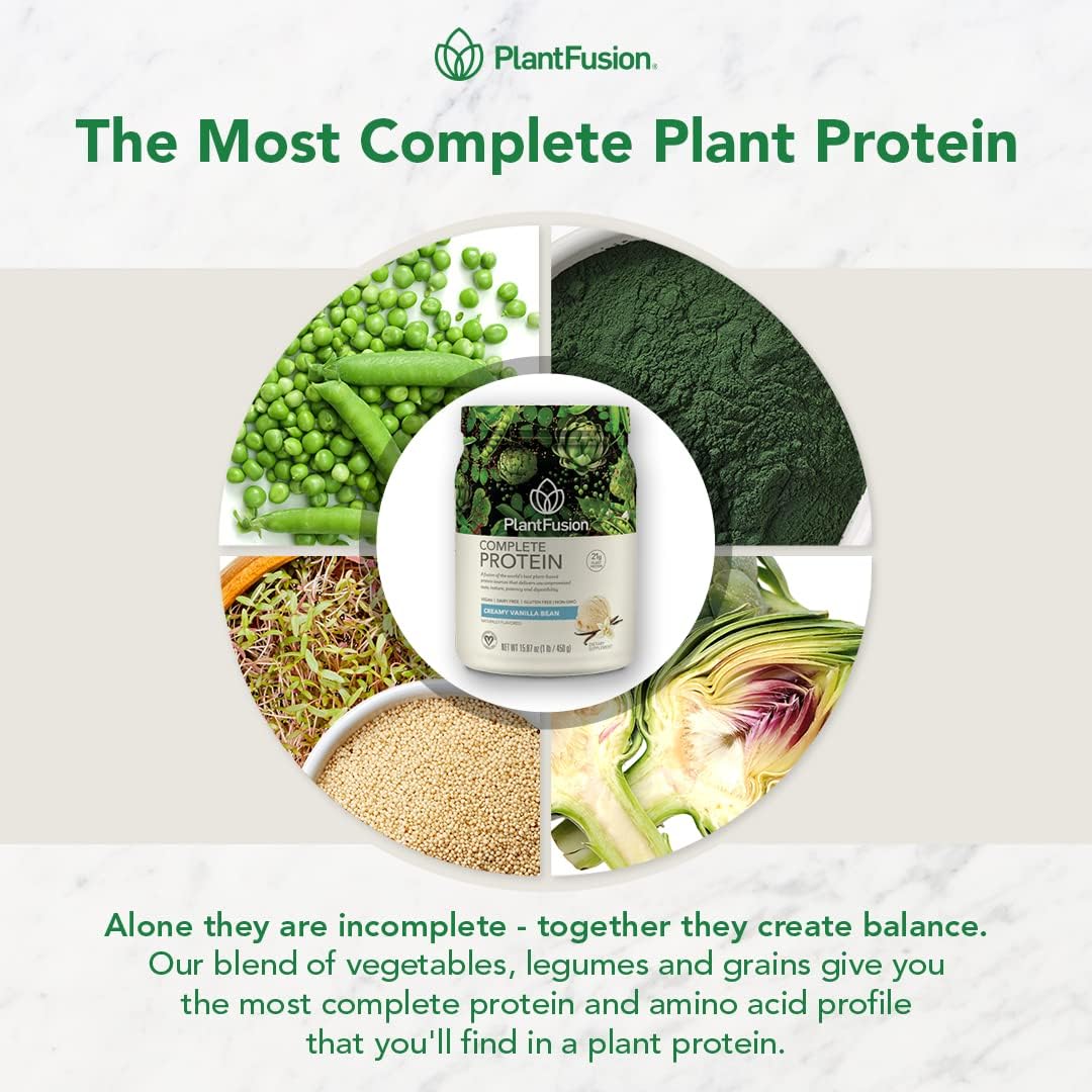 PlantFusion Complete Vegan Protein Powder - Plant Based Protein Powder With BCAAs, Digestive Enzymes and Pea Protein - Keto, Gluten Free, Soy Free, Non-Dairy, No Sugar, Non-GMO - Vanilla Bean 2 lb