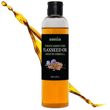 Greenive Flax Seed Oil Organically Grown100% Pure Cold Pressed High Vegan Omega Fatty Acids (8 Fl Oz)